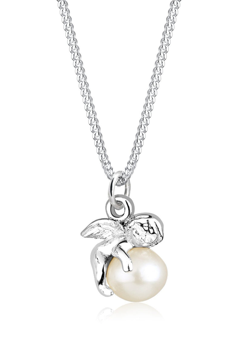 [Australia] - Elli Women's 925 Sterling Silver White Freshwater Pearl Angel Pendant with Chain 45 