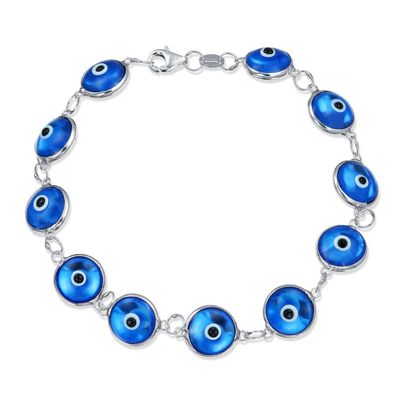 [Australia] - Protection Good Luck Turkish Evil Eye Glass Bead Bracelet for Women Teen 925 Sterling Silver Links More Colors 7 Inch Light Blue 