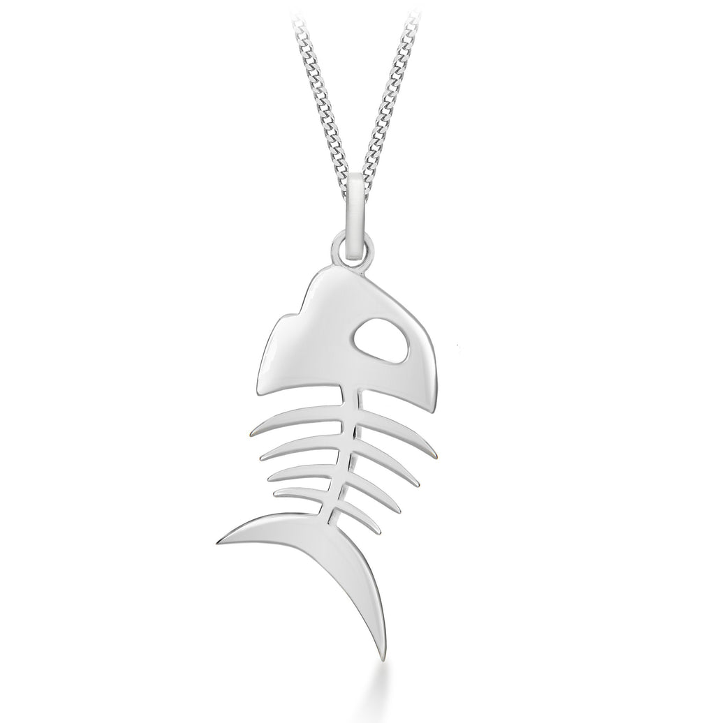 [Australia] - Tuscany Silver Sterling Silver Fish Bone Pendant on Curb Chain of 46cm/18" 