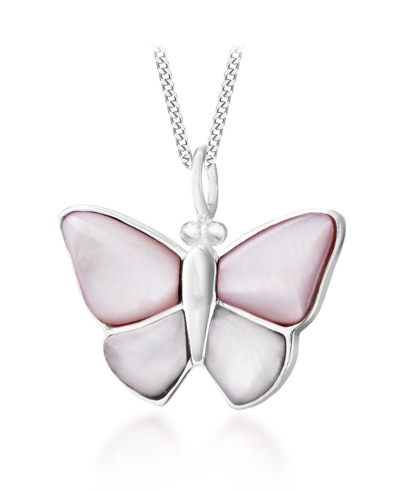 [Australia] - Tuscany Silver Sterling Silver Pink and White Mother of Pearl Butterfly on Curb Chain of 46cm/18" 