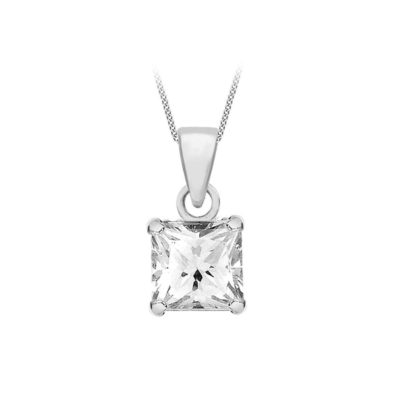 [Australia] - Tuscany Silver Sterling Silver Square Cubic Zirconia Pendant on Curb Chain of 46cm/18 