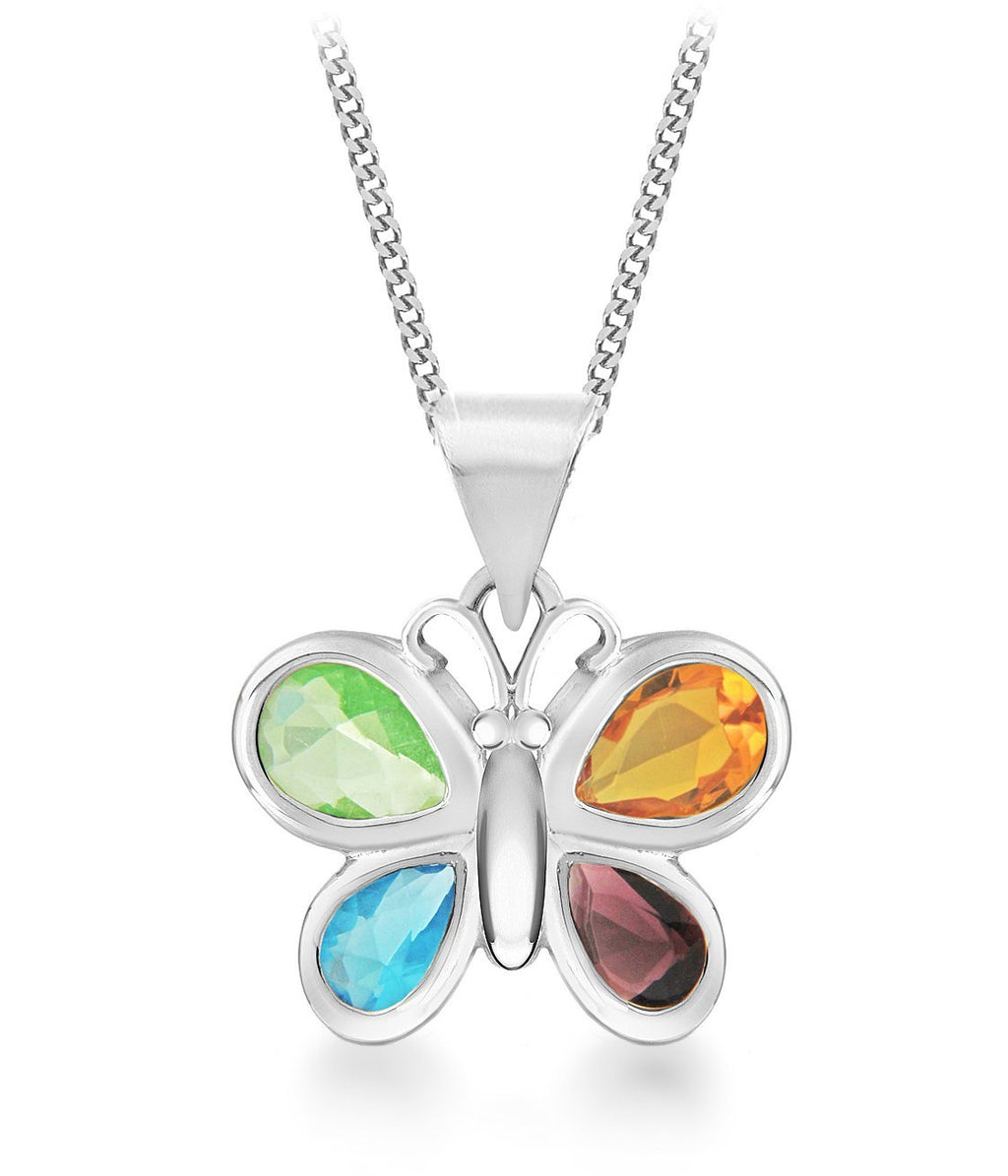 [Australia] - Tuscany Silver Sterling Silver 4 Colour Cubic Zirconia Butterfly on Curb Chain of 46cm/18" 