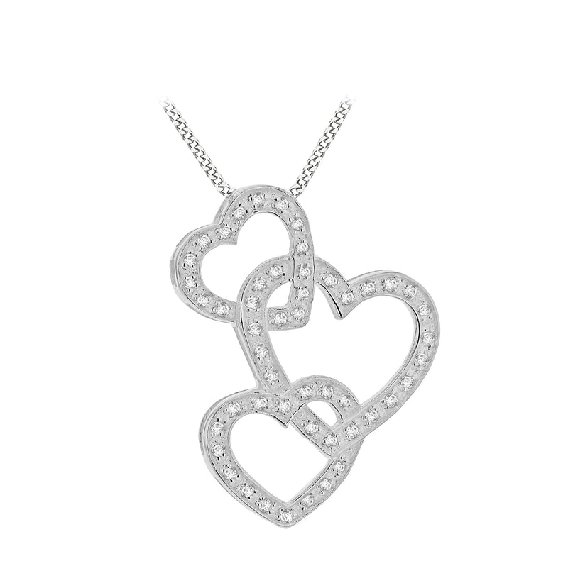 [Australia] - Tuscany Silver Sterling Silver Triple Cubic Zirconia Heart on Curb Chain of 46cm/18" 