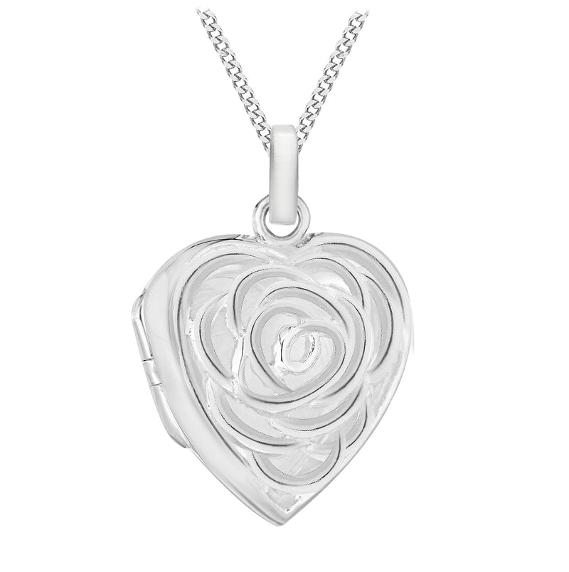 [Australia] - Tuscany Silver Women's Sterling Silver Cut-Out-Flower Heart Locket Pendant Curb Chain Necklace 19 x 24 mm 