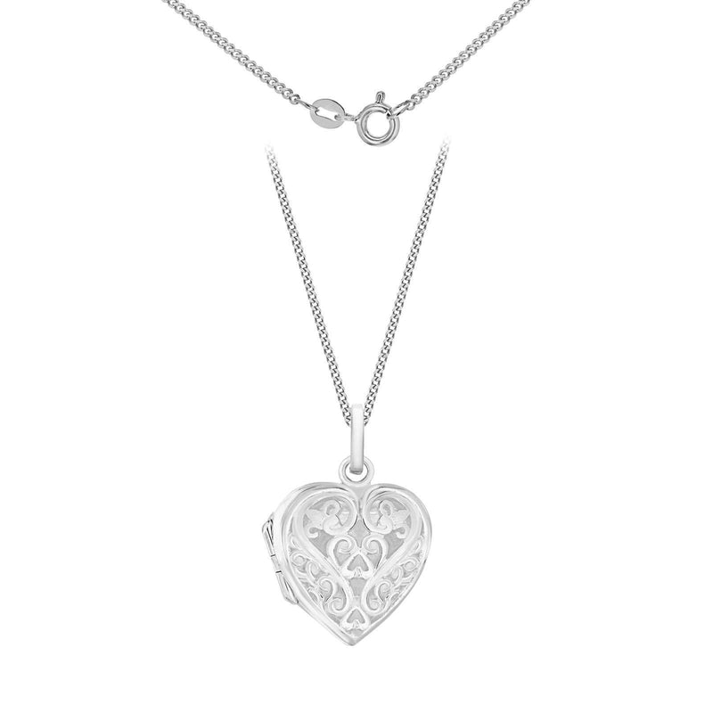 [Australia] - Tuscany Silver Sterling Silver Filigree Heart Locket on Curb Chain of 46cm/18" 