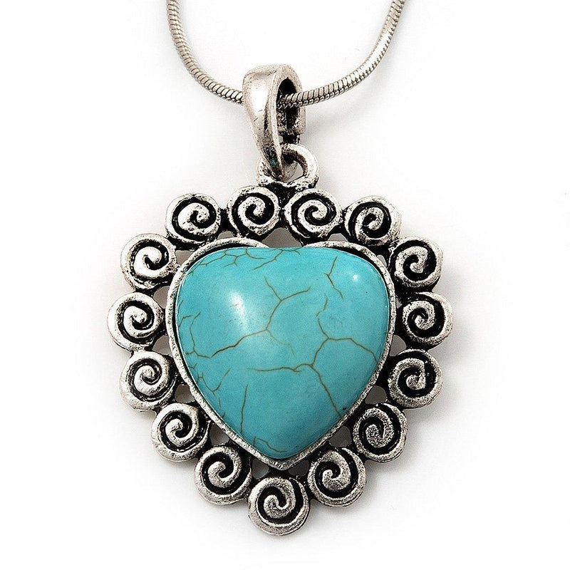 [Australia] - Avalaya Turquoise Style Heart Pendant Necklace in Silver Tone Metal - 40cm Length with 5cm Extension 