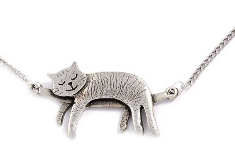 [Australia] - St Justin, Pewter Sleeping Cat Necklace - 16.5" 