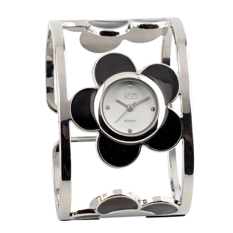 [Australia] - Eton Ladies Black Flower Bangle Watch 2837J-0 Low Nickel 