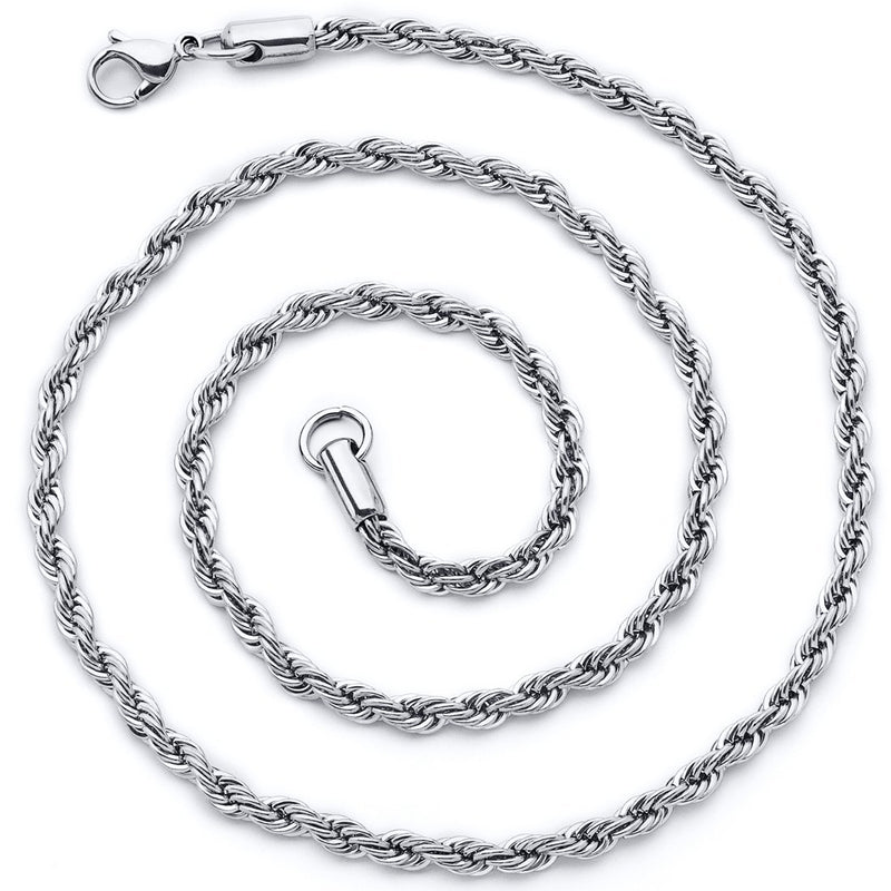 [Australia] - 4mm Diamond Cut Stainless Steel Rope Chain Necklace available in 22, 24, 26, 30, and 36 inch length 26.0 Inches 