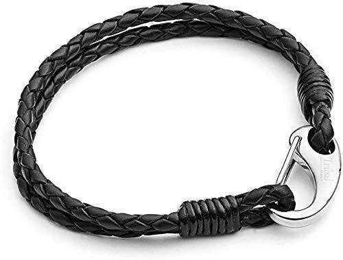 [Australia] - Mens Leather Bracelet, Black Braided, 2-Strand, Stainless Steel Shrimp Clasp, 21cm Standard Size for Men, by Tribal Steel 