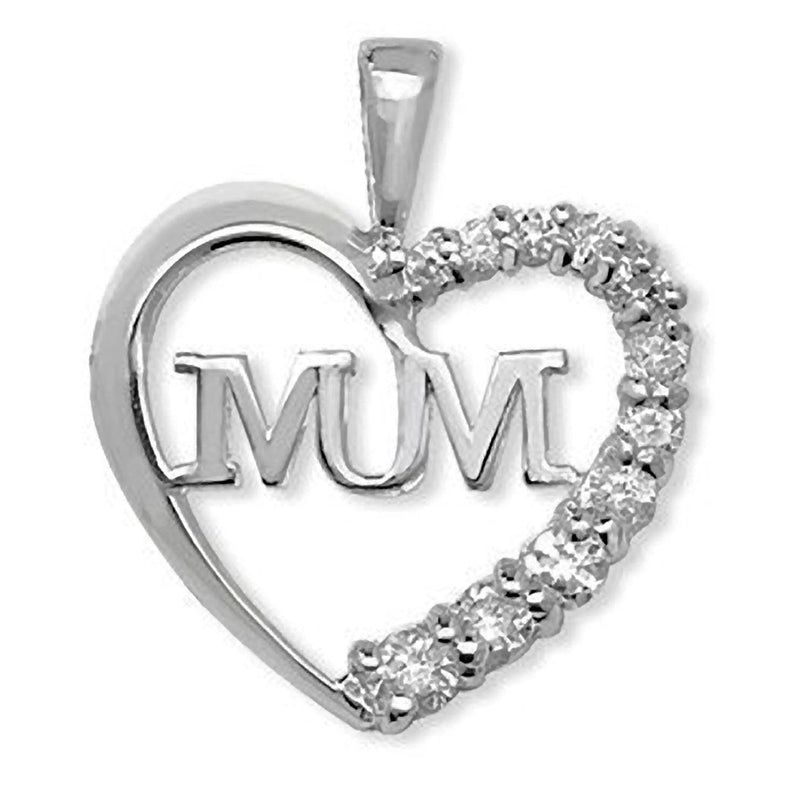 [Australia] - MUM Heart Sterling Silver Pendant With Bling Diamond CZ Stones (2.3cm x 2cm)- For Chain Necklace 