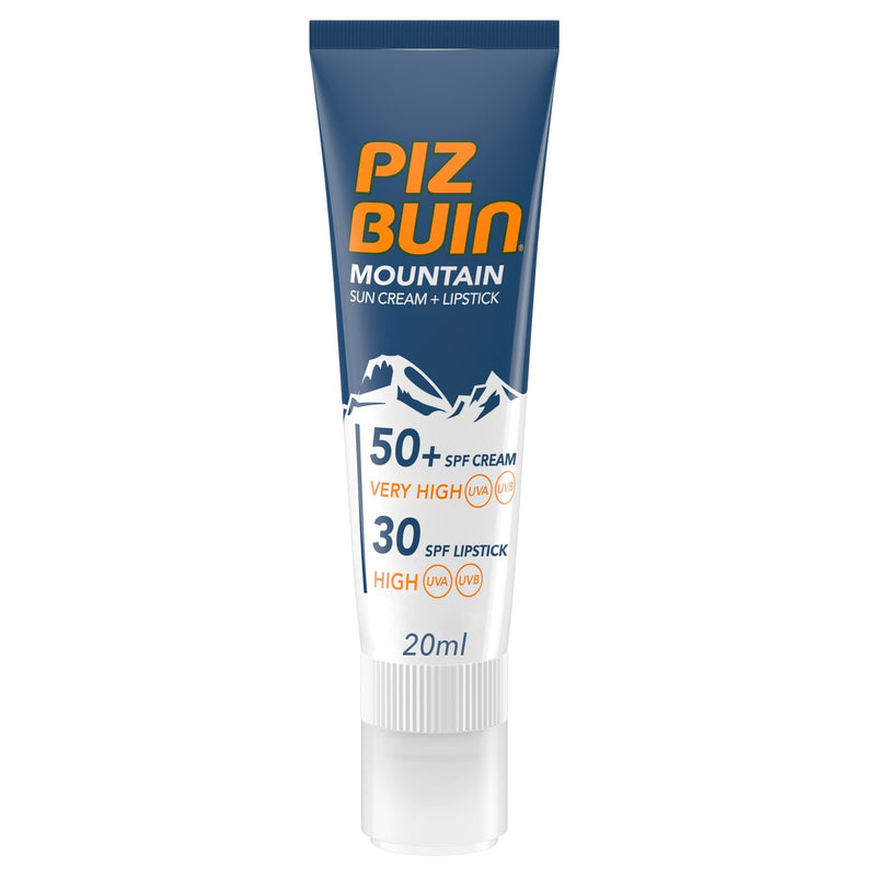 [Australia] - Piz Buin Mountain Face Suncream SPF 50+ and Lipstick SPF 30 2-in-1, 20ml Suncream & Lip Protector 