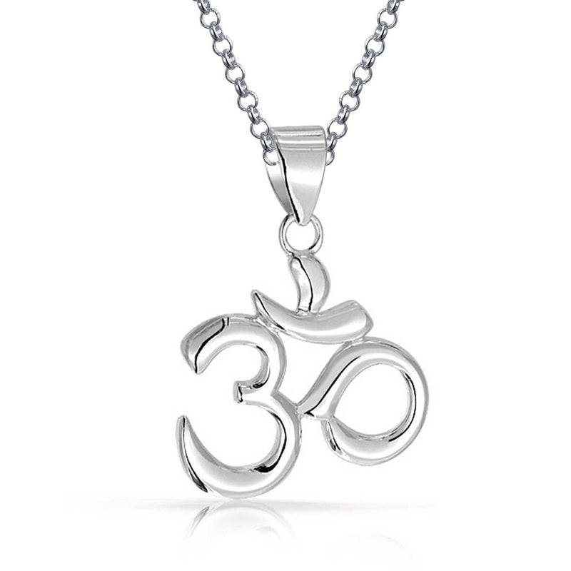 [Australia] - Yoga Spiritual Harmony Sanskrit Aum Om Ohm Symbol Pendant Necklace For Women 925 Sterling Silver 18 Inch 