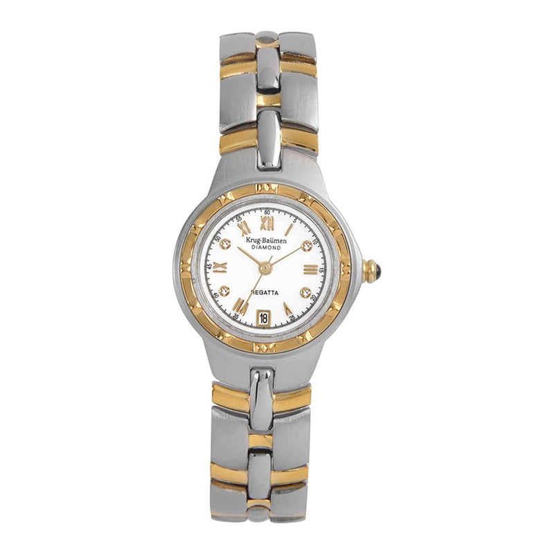 [Australia] - Krug Baumen Diamond Regatta Two Tone Gold and Silver Ladies Watch White 