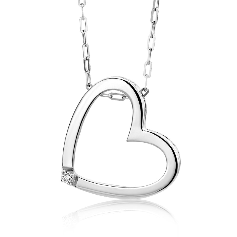 [Australia] - Miore 925 Sterling Silver Necklace with Round Brilliant (0.01ct) on Heart Pendant 45cm Anchor Chain for Women 