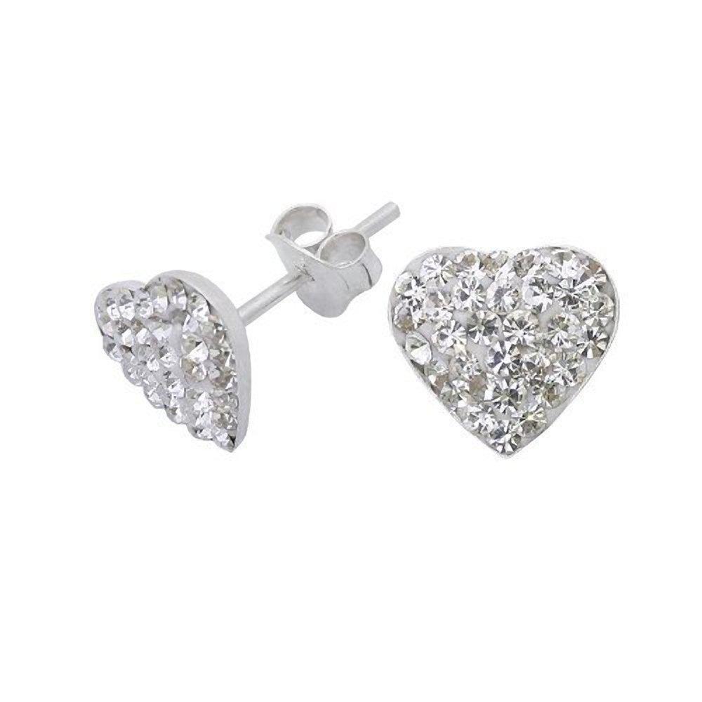 [Australia] - WHITE Austrian Crystal Heart Sterling Silver Stud Earrings - Sparkly & Bling 