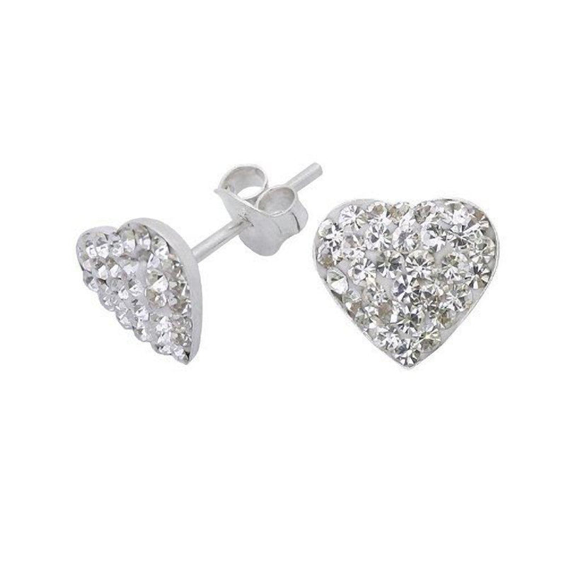 [Australia] - WHITE Austrian Crystal Heart Sterling Silver Stud Earrings - Sparkly & Bling 