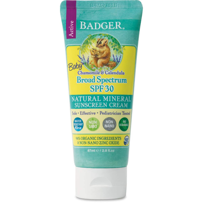 [Australia] - Badger Sunscreen For Babies, With Chamomile & Calendula, Safe and Moisturising for Babies with Protection for Sensitive Skin, SPF30 
