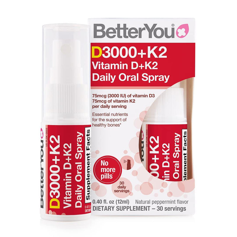 [Australia] - BetterYou Vitamin D3000+K2 Daily Oral Spray | Natural Daily Multivitamin Spray and Immune System Support | Natural Peppermint Flavour | 12ml (30 Daily Doses) 