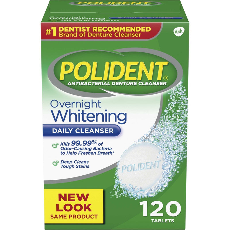 [Australia] - Polident Overnight Whitening Antibacterial Denture Cleanser Effervescent Tablets, 120 count 