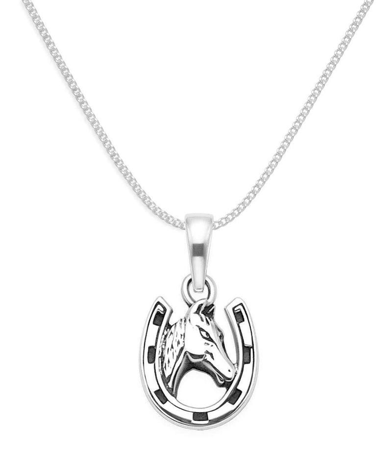 [Australia] - Heather Needham Sterling Silver Horse Necklace and 41cm chain (16 inches). Horsehead in Horseshoe Necklace - SIZE: 10mm x 11mm (18mm with bail top) . Gift Boxed Silver Horseshoe Pendant. SMALL SEE SECOND PHOTO FOR SIZE. 8128/16 