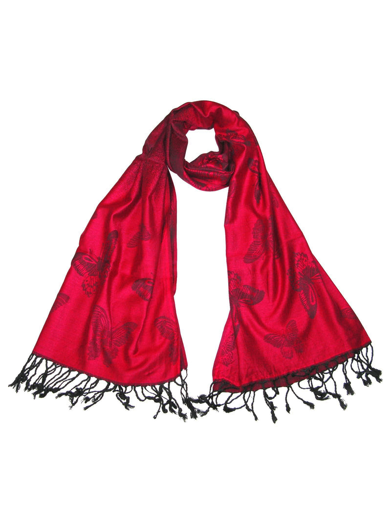 [Australia] - Lovarzi Women's Butterfly Scarf - Beautiful butterfly pashmina scarves cum shawl Red Black 