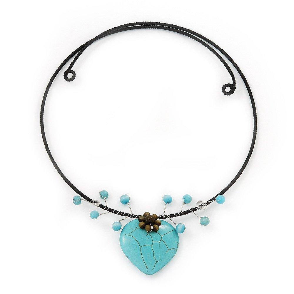 [Australia] - Avalaya Romantic Turquoise Bead 'Heart' Flex Choker Necklace - Adjustable 