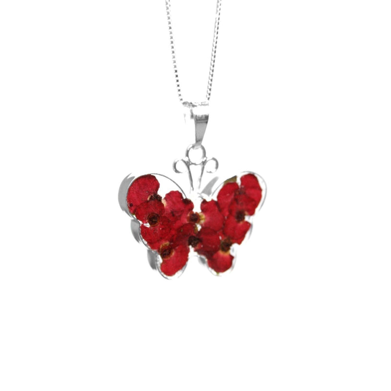 [Australia] - Shrieking Violet 925 Sterling Silver Medium Butterfly Real Flower Pendant Necklace -- Poppy (Red) 