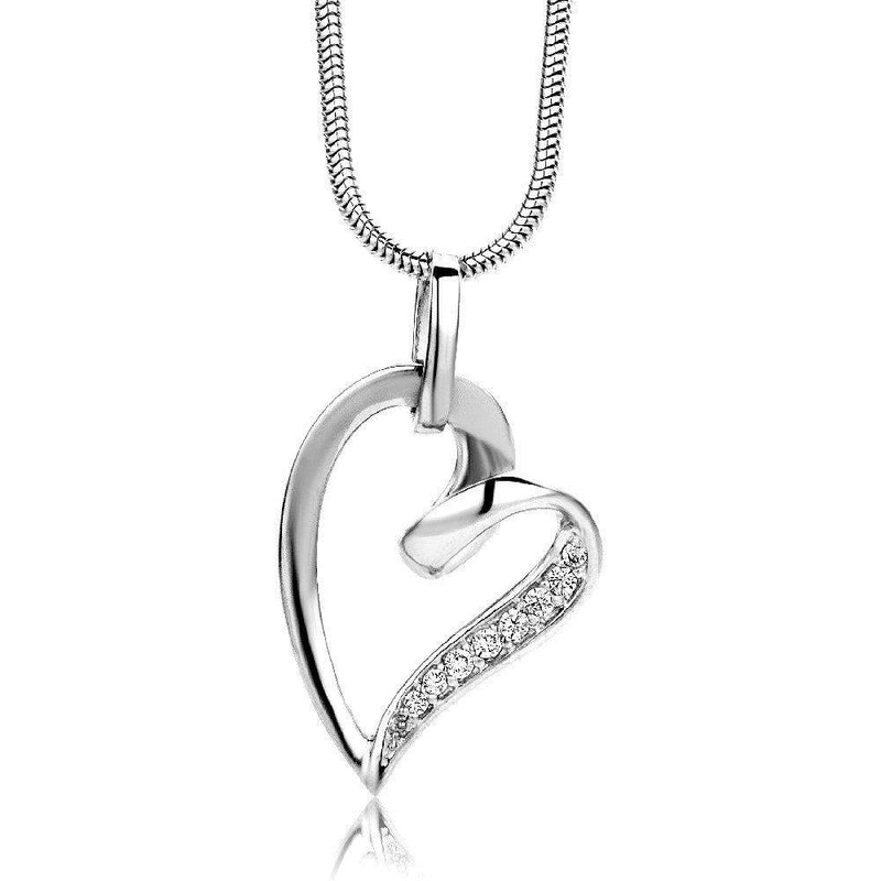 [Australia] - Miore 925 Sterling Silver Necklace with Cubic Zirconia Heart Shaped Pendant on 45 cm Snake Chain for Women 