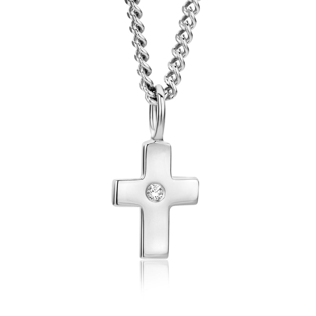 [Australia] - Miore Necklace - Pendant Women Cross Brilliant Cut Zirconia 925 Sterling Silver Chain 45 cm 