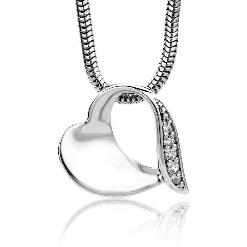 [Australia] - Miore 925 Sterling Silver Necklace with Open Heart Pendant and Clear Cubic Zirconia on 45cm Snake Chain for Women 