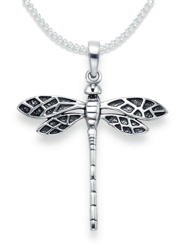 [Australia] - Sterling Silver Dragonfly Pendant Necklace on 18" silver chain - oxidised finish - SIZE: 28mm x 29mm Gift Boxed. 8095/18 