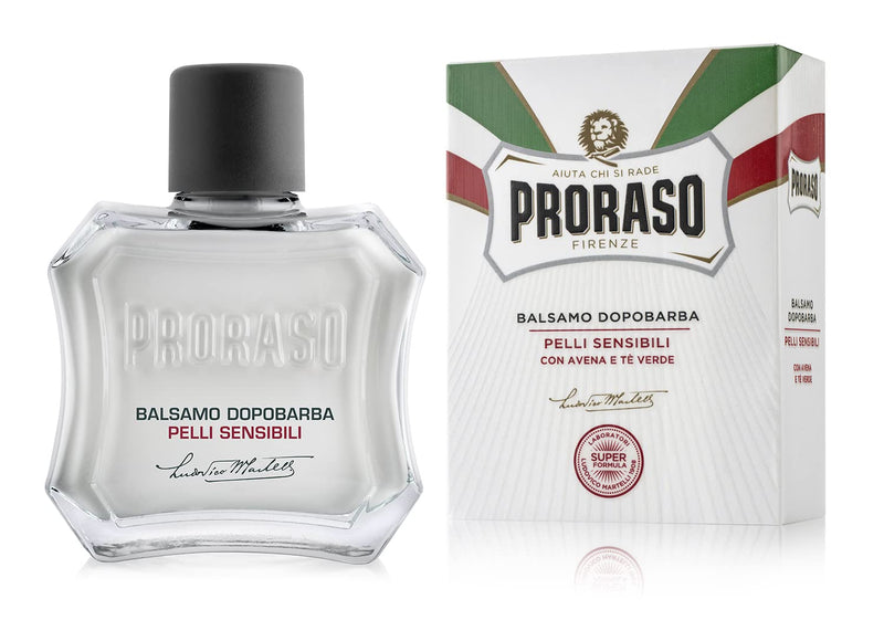 [Australia] - Proraso Aftershave Balm For Sensitive Skin, 100ml, Alcohol-Free Post Shave Balm with Oat and Green Tea Soothes and Protects Skin, Made in Italy, White 
