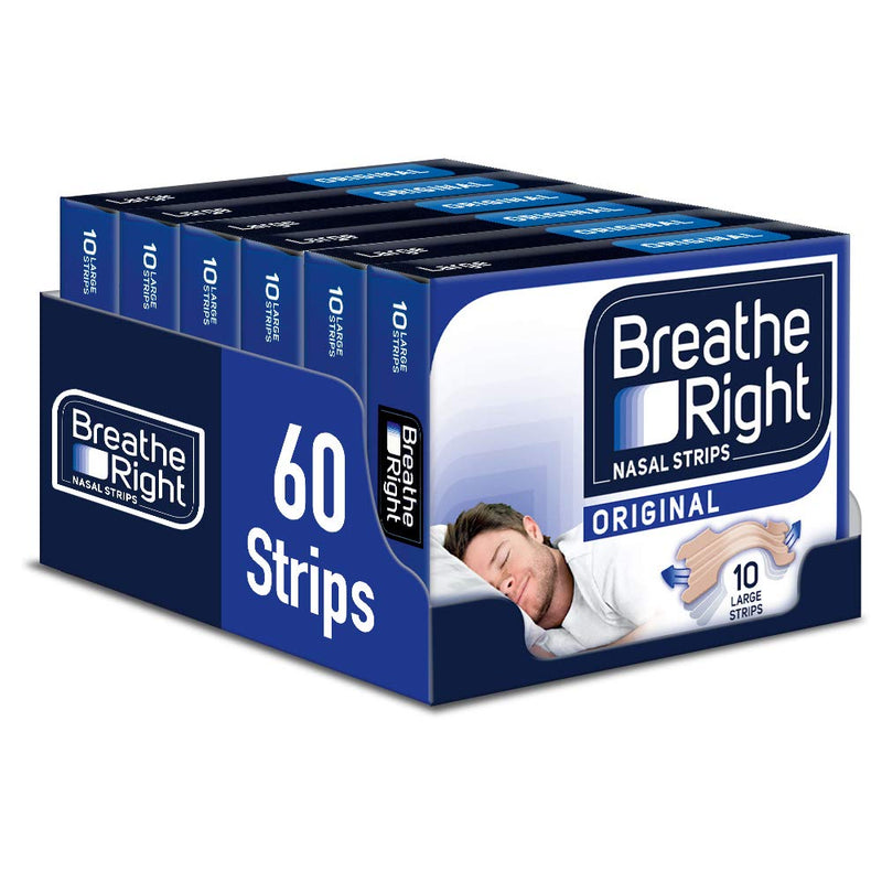 [Australia] - Breathe Right Nasal Strips, Snoring Congestion Relief for Men & Women, Large, Original, Pack of 6 (60 Total Strips) Original Tan – Large 
