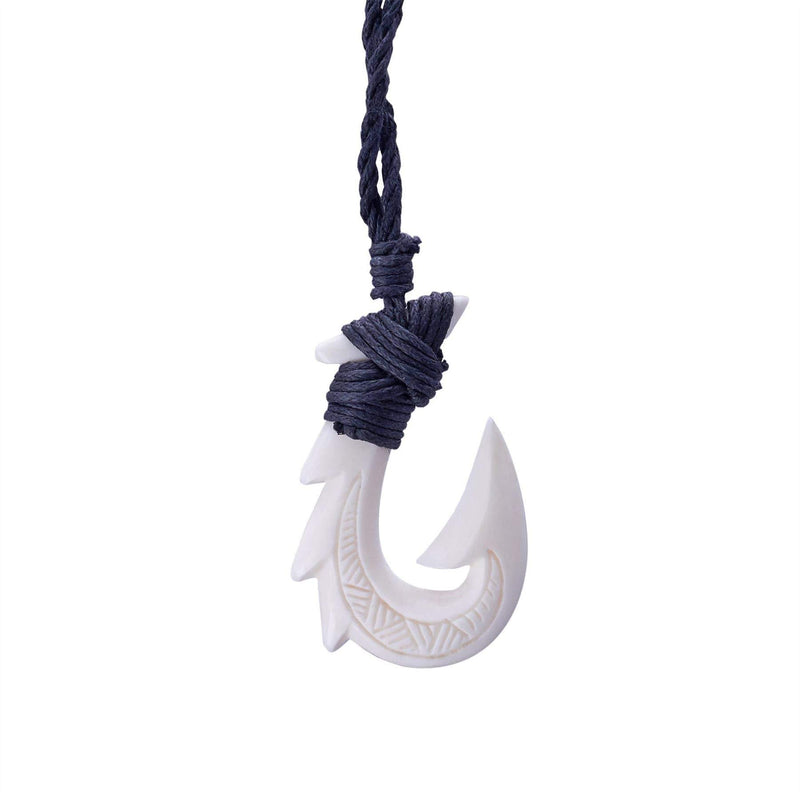 [Australia] - 81stgeneration Women's Men's Hand Carved Bone Maori HEI Matau Fish Hook Charm Pendant Necklace 