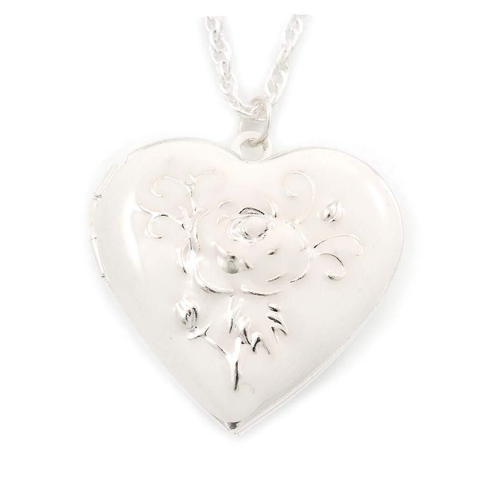 [Australia] - Avalaya Silver Plated White 'Heart' Locket Pendant Necklace - 44cm Length/ 4cm Extension 