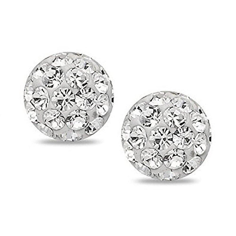 [Australia] - 8MM Bling WHITE Shamballa Style Half Disco Ball Sterling Silver Stud Earrings - Designer Style Austrian Crystal Studs 