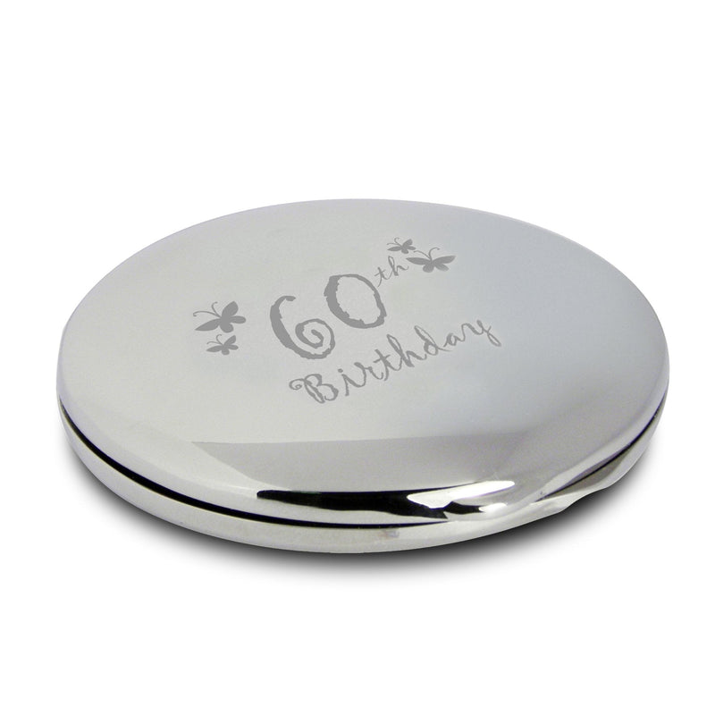 [Australia] - Silver Finish Engraved 60th Birthday Round Compact Mirror with Butterflies Great Idea for Birthday Gift Friends Presents Gifts 