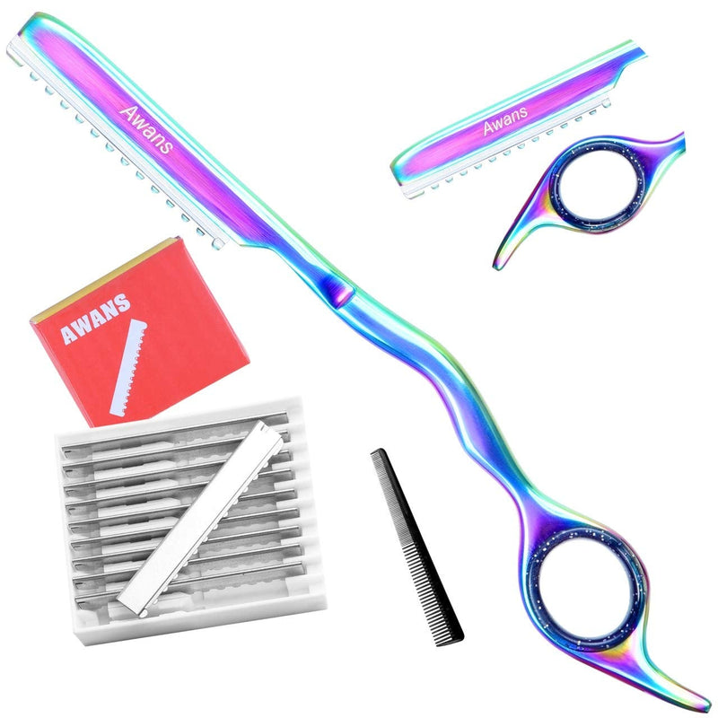 [Australia] - Awans Thinning Razor , Feather Styling, Hair Styling Razor, Multi Colour + 10 Spare Blades 