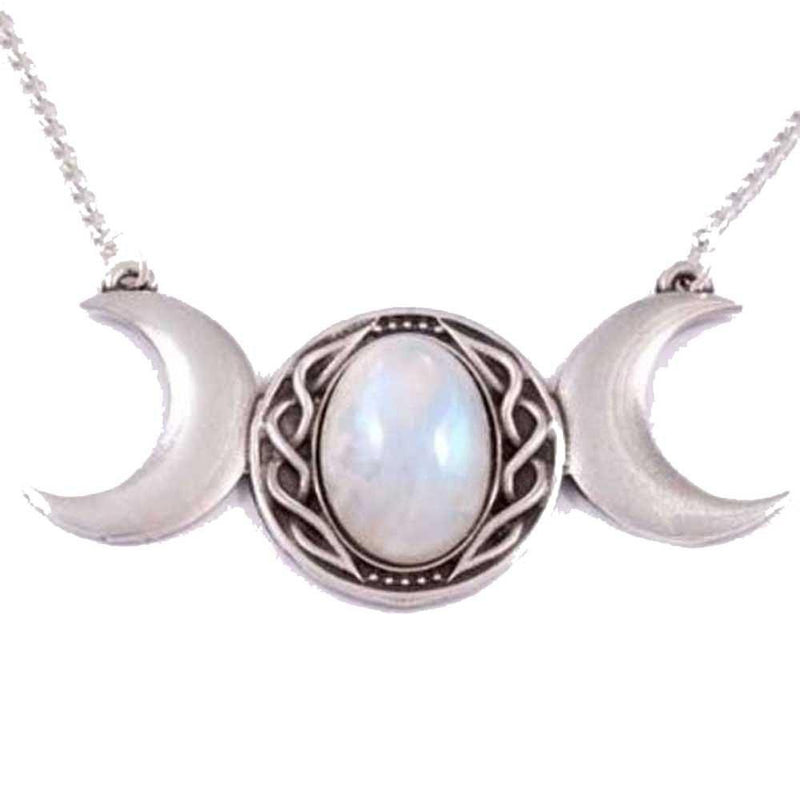 [Australia] - St Justin, Pewter Triple Moon Necklace 18" - Moonstone 