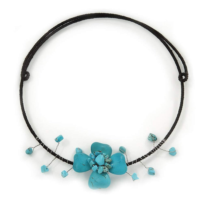 [Australia] - Avalaya Turquoise Style Flower Flex Wire Choker Necklace - Adjustable 