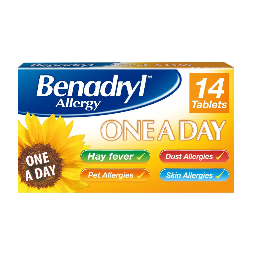 [Australia] - Benadryl Allergy One a Day 10 mg Tablets - Effective and Long-Lasting Relief from Hay Fever, Pet, Skin and Dust Allergies - 14 Tablets 