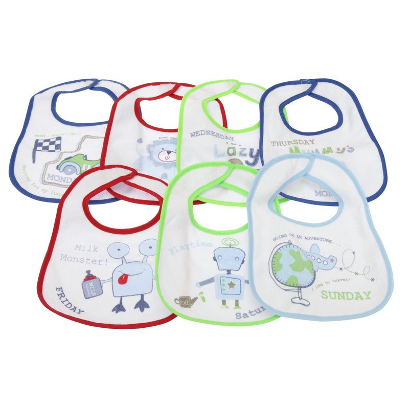 [Australia] - Baby Patterned 7 Days Of The Week Bibs in Boys & Girls Options (Pack of 7) (0-6 Months) (Blue) 0-6 Months Blue 