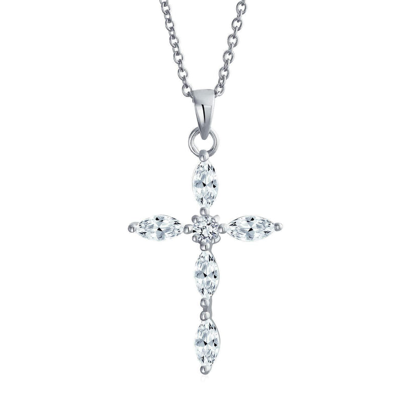 [Australia] - Bling Jewelry Simple Religious Marquise Cubic Zirconia AAA CZ Cross Pendant Necklace for Women for Teen 925 Sterling Silver 