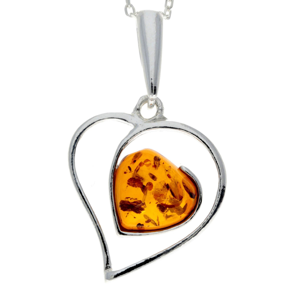 [Australia] - Genuine Baltic Amber & Sterling Silver Large Heart Pendant without Chain - GL246 Cognac 