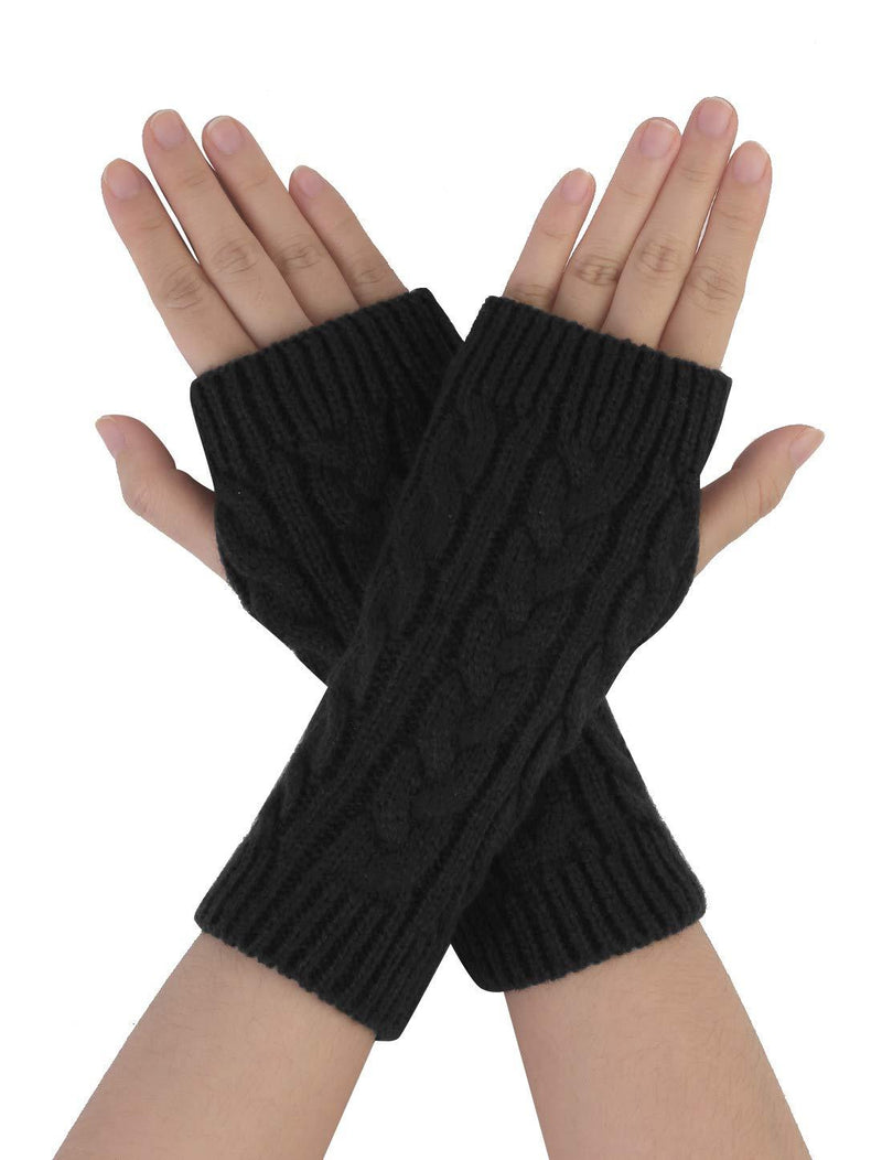 [Australia] - sourcing map Men Women Winter Wrist Warmer Stretchy Elastic Thumbhole Knitted Fingerless Gloves One Size Black 