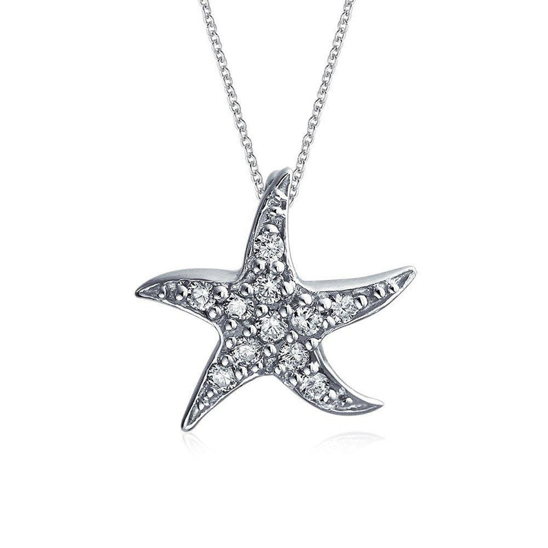 [Australia] - Bling Jewelry Nautical Beach Starfish Pendant Necklace for Women Dancing Marine Life Pave Cubic Zirconia CZ 925 Silver 16 Inch Chain 