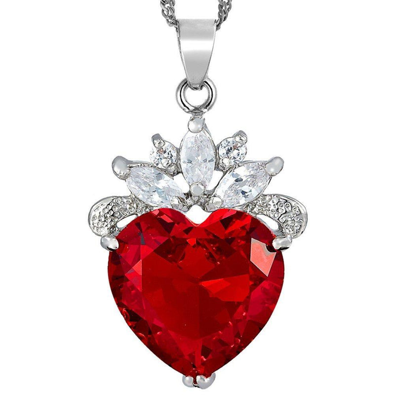[Australia] - RIZILIA Ocean Heart Pendant with 45cm(18") Chain & Heart Cut Gemstones CZ [5 Colours Available] in 18K White Gold Plated, Simple Modern Elegance Red Ruby 