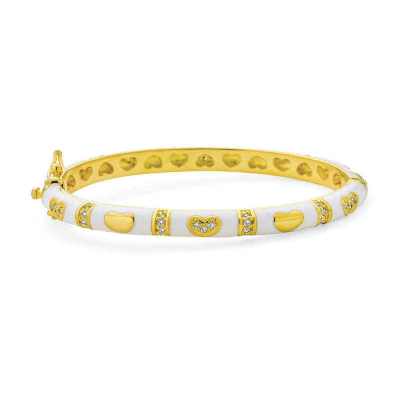 [Australia] - Tiny White Red or Pink Bangle Bracelet for Girls Pre-Teen Women Enamel CZ Pave Hearts Silver Gold Plated Brass for Extra Small Wrists 5.5, 6 inch Gold-tone 5.5 Inches 