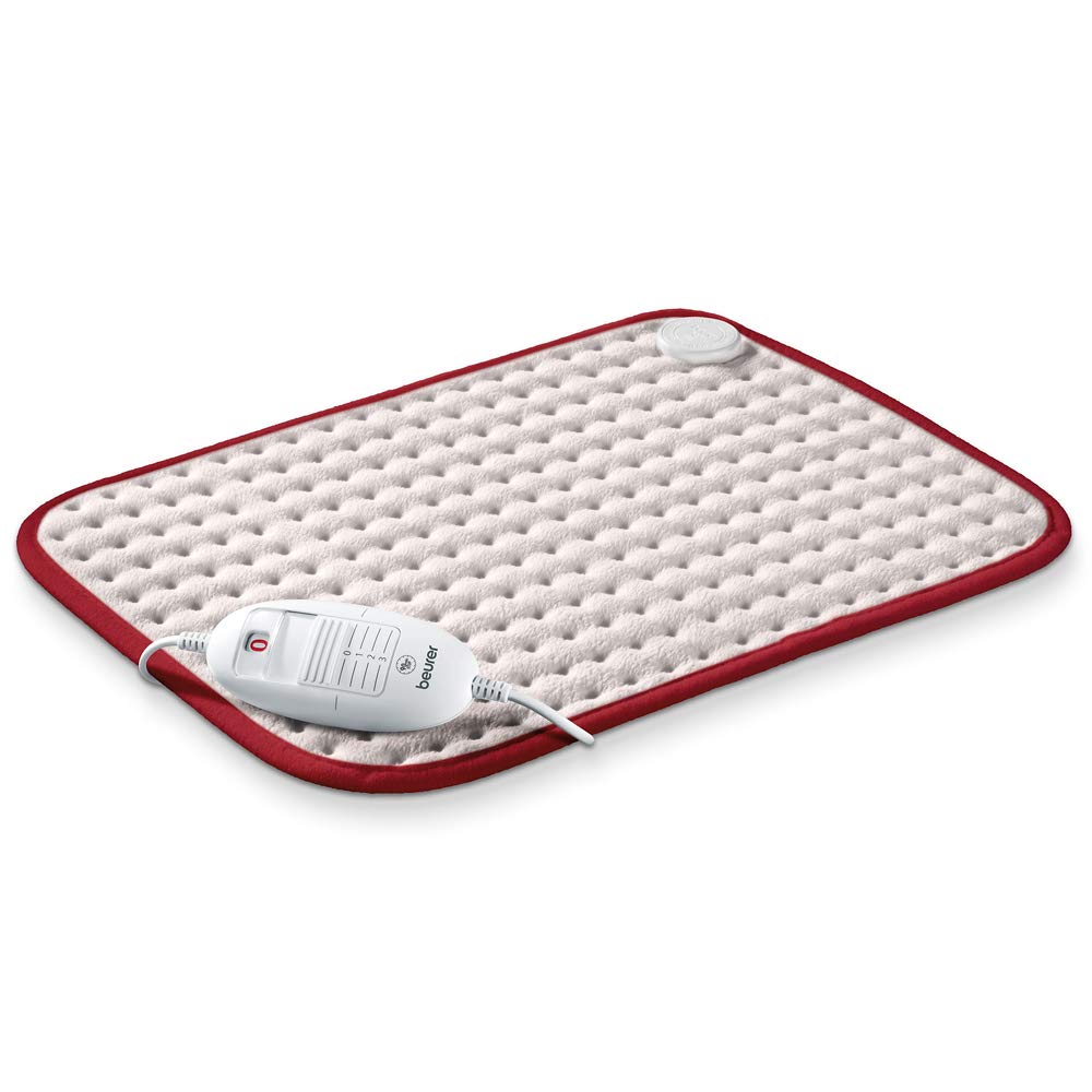 [Australia] - Beurer HK Comfort Heat Pad | Electric Heat Pad for Relaxation | 3 Electronically Regulated Temperature Settings | Machine-Washable | Automatic Switch-off | Red Trim Design 44 x 33 cm Beige & Red Trim 